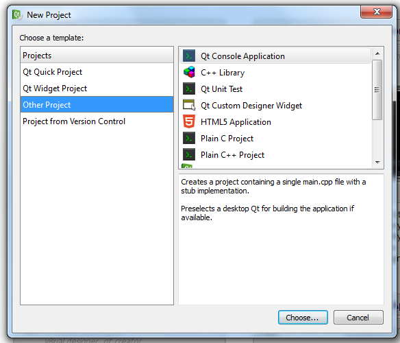 creating a new project for a console application