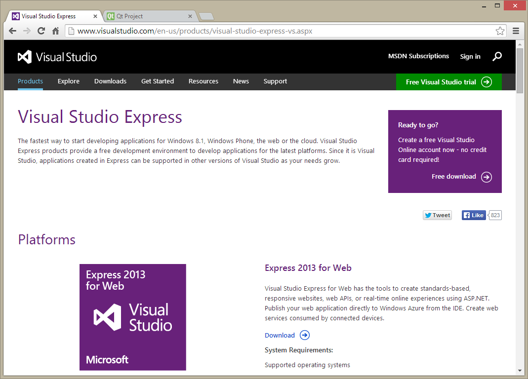 Microsofts Visual Studio Express webpage