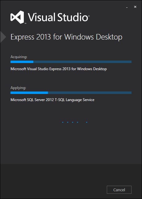 Microsoft Visual C++ Express installation Silverlight and SQL server options