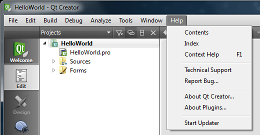 Qt Creator Help menu