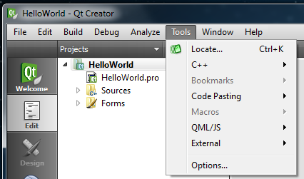 Qt Creator Tools menu