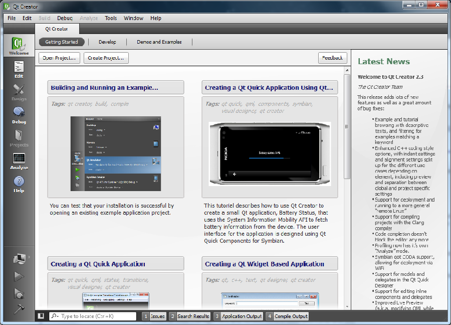 Qt Creator Welcome - Getting Started page