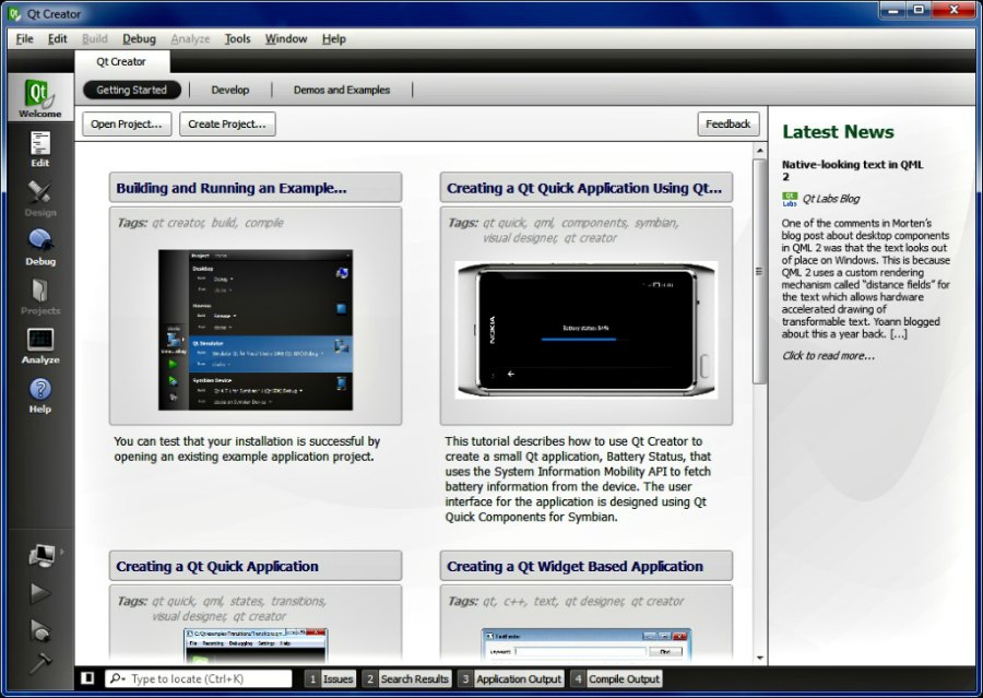 Screenshot of Qt Creator Welcome page