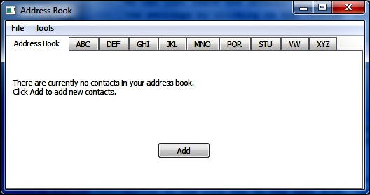 Screenshot of runnig addressbook example application