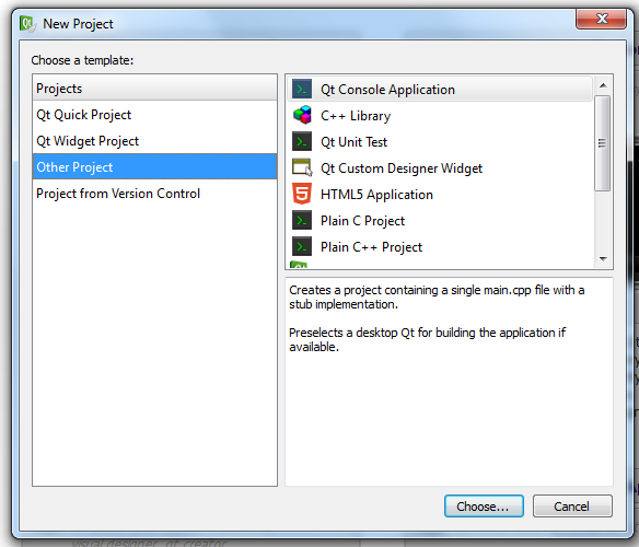 Qt Creator new project dialog