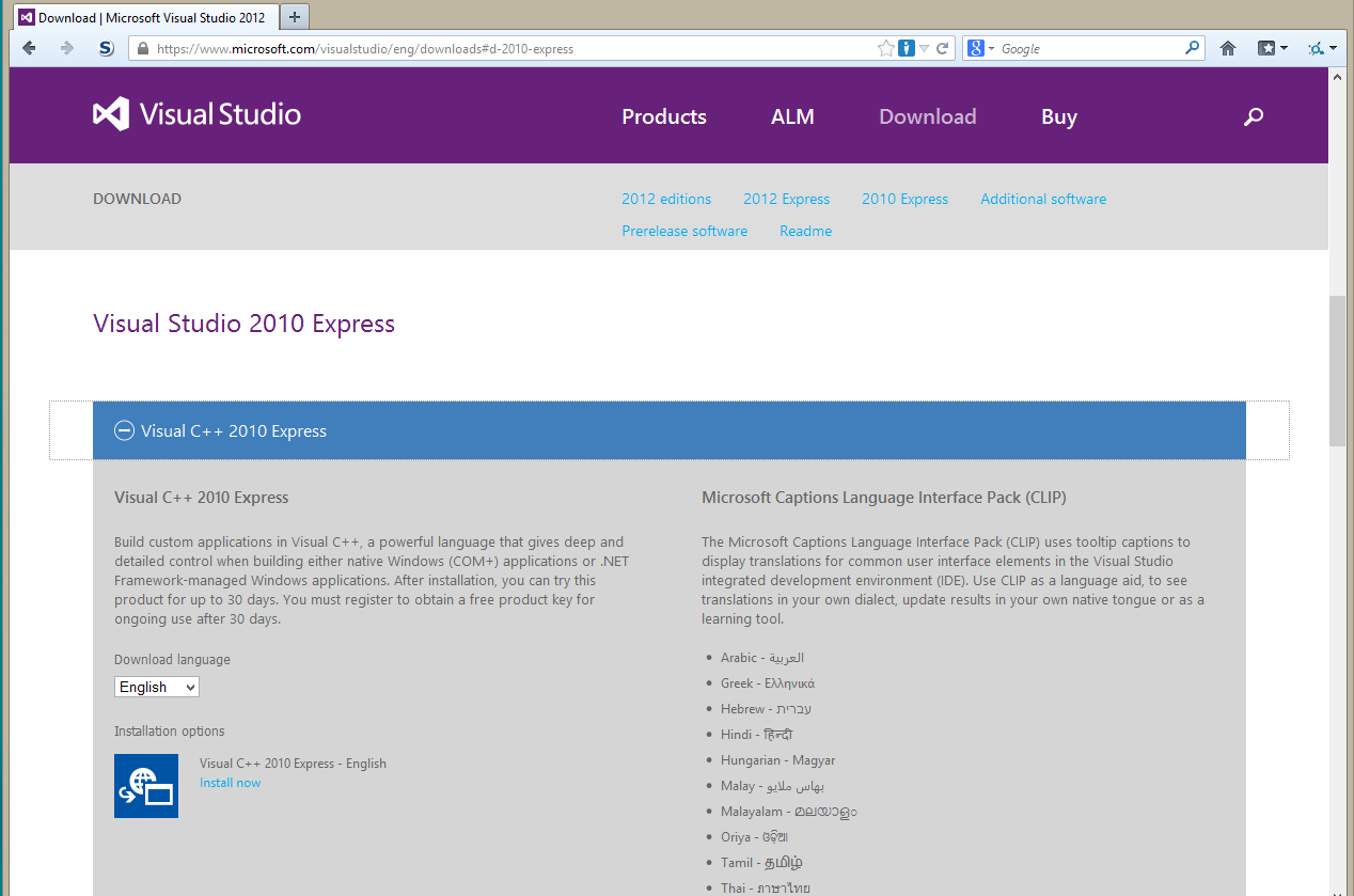 Microsoft Visual C++ 2010  Express download