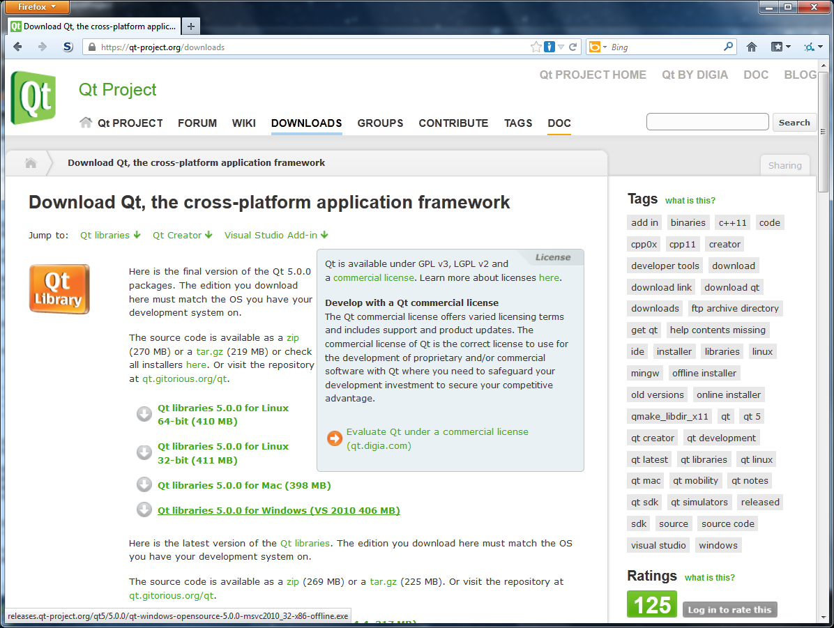 Qt software download page