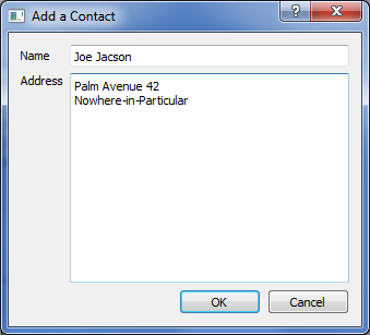 Screenshot of add contact dialog in addressbook example program