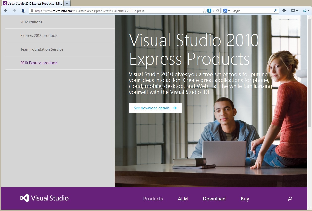 Microsofts Visual Studio Express webpage